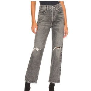 NWT AGOLDE 90s Mid Rise Loose Fit Jeans High Rise Wide Leg in Outline Black